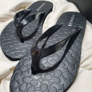 Coach abbigail black flip flops, womens size 10